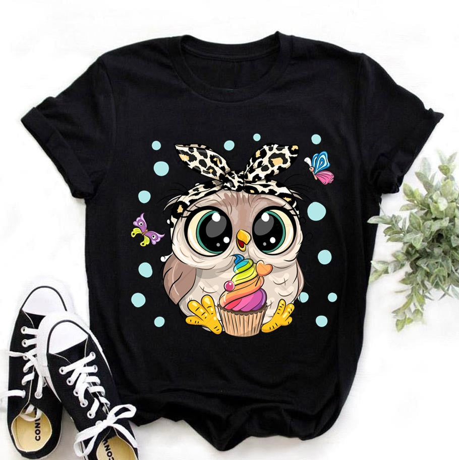 Owl Print Harajuku  t-shirt